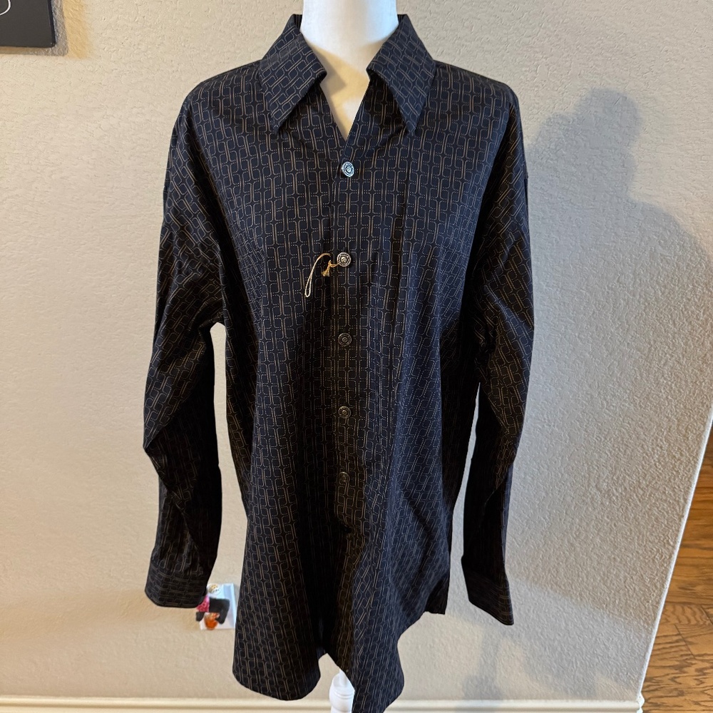 Men's Stubbs Western Long Sleeve Star Button Front Shirt Black Gold  SZ XL